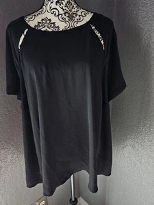 JLO Jennifer Lopez Sheer Cap Sleeve Blouse Open Back Size 3X Black Pullover - Picture 1 of 13