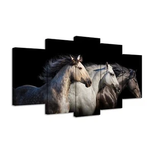 LevvArts Large 5 Piece Wall Art Running Horse Canvas Wall Art Wild Animal Pic... - Picture 1 of 6