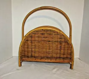 SCHÖNE PATINA VINTAGE TIKI WEIDEN RATTAN MAGAINE HALTER - Bild 1 von 4