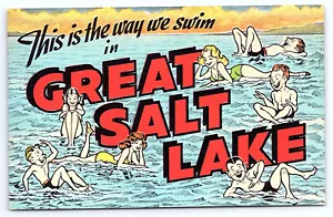 Great Salt Lake Utah Large Letter vintage linen postcard - Picture 1 of 2