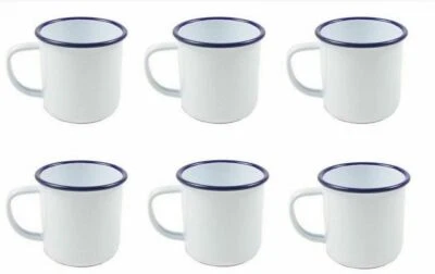 6x Falcon Enamel White Blue Rim Mugs Tea Coffee Soup Camping Outdoor Mugs 8CM - Image 1 of 3