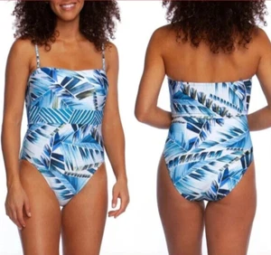 LA Blanca 10 Two Cool Bandeau Blue Tropical Print One Piece - Bild 1 von 12