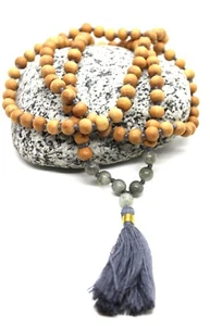 LABRADORIT & SANDALE HOLZ JAPA MALA 108+1 PERLEN HEILKRISTALL LABRADORIT PERLE - Bild 1 von 4