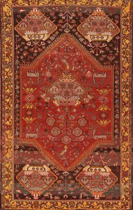 Animals Design Tribal Wool Hand-knotted Red/ Orange Living Room Area Rug 6x8 - Picture 1 of 23