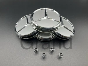 8 Piece Mercedes-Benz Wheel Center Caps & Tire Air Caps SILVER/ CHROME Set 75MM - Picture 1 of 11