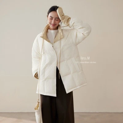 Mujeres 90% Blanco Plumón de Pato Cálido Multicolor Informal Abrigo Medio Largo Plumón Chaquetas Foto 1 de 4