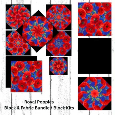 Kit de edredón precortado 12-10" paquete kit de bloque kit de caleidoscopio precortado AMAPOLAS REALES Foto 1 de 4