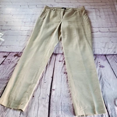 Pantalones Worth New York Mezcla de Lino Caqui Pierna Recta Bolsillos Medianos Informales Talla 8 Foto 1 de 4