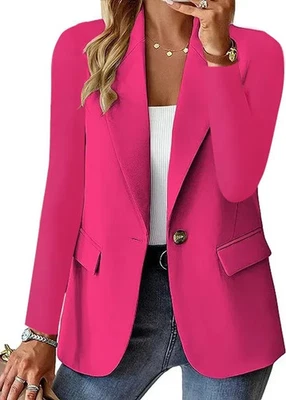 Blazer feminino oversized jaqueta terno empresarial casaco lapela manga longa sólido - Imagem 1 de 4