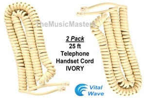 2X Ivory Almond 25ft Telephone Handset Receiver 4P4C Cable Curly Cord Wire VWLTW - Picture 1 of 12