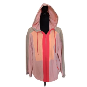 NWT Lou & Grey Womens Colorblock Wanderweave Hooded Windbreaker Coral Medium - Picture 1 of 13