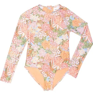 Roxy Girls 8 1 Pc Peach Nectar Bodysuit UV Long Sleeve Rash Guard Swimsuit - Picture 1 of 7
