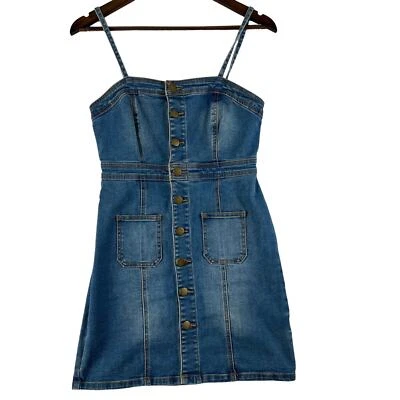 Vestido sin mangas Forever 21 de mezclilla con botones ceñido al cuerpo para mujer pequeño azul DR-6590 Y2K Foto 1 de 4