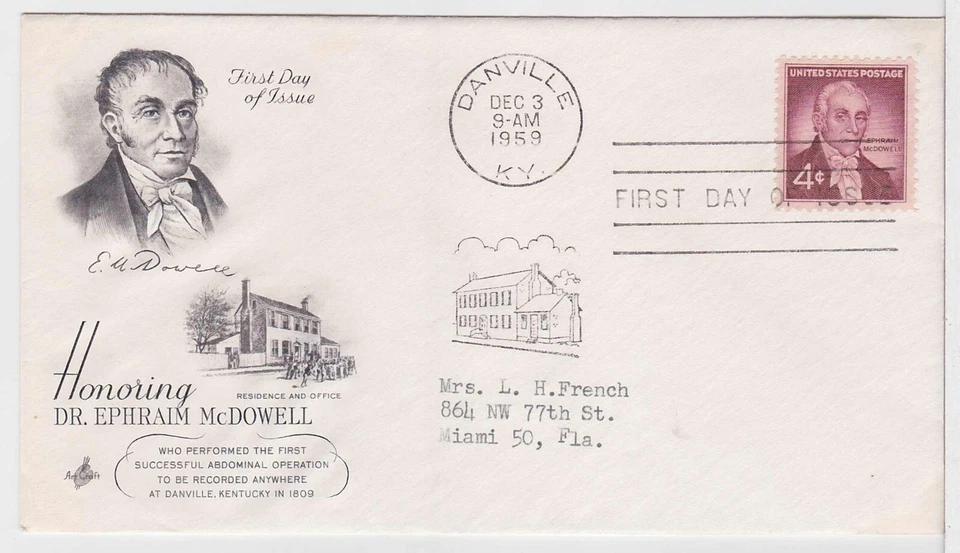 TurtlesTradingPost -  Dr Ephraim McDowell 1959 #1138 Artcraft FDC - Image 1 of 1