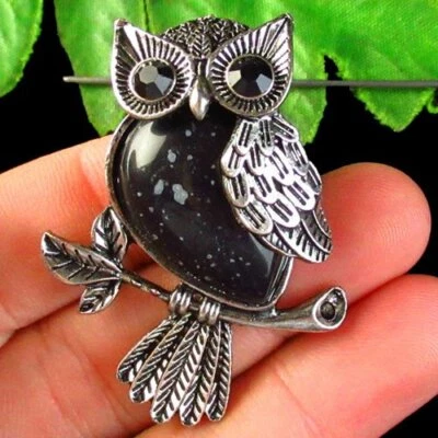 Copo de nieve obsidiana envuelto búho de plata tibetano colgante cuentas  Foto 1 de 2