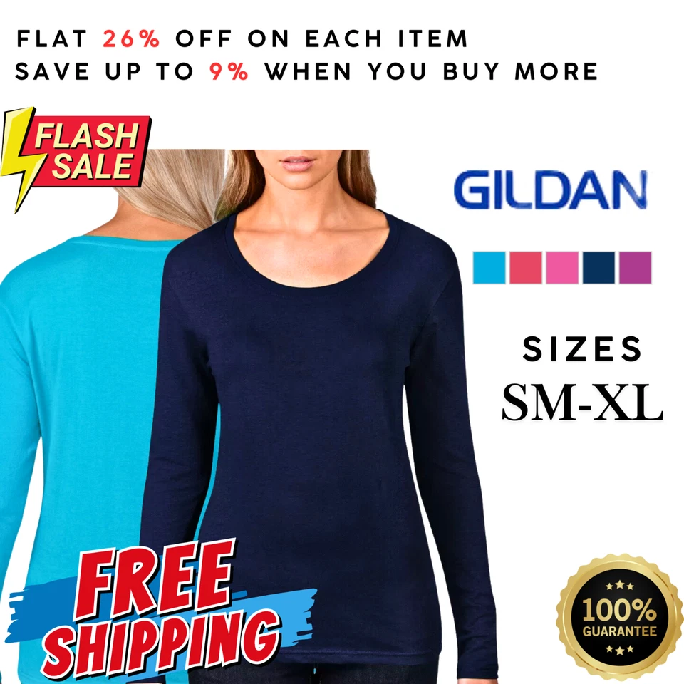 AN030 Gildan 399 Womens Long Sleeve Featherweight Scoop Super Stylish T-Shirt - Image 1 of 1
