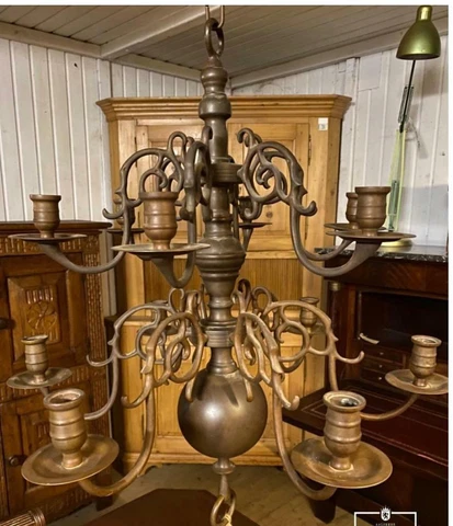ANTIQUE LARGE 12 ARMS  DUTCH FLEMISH CHANDELIER CEILING LIGHT FIXTURE ANTIQUE Cover