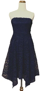 Hello Molly Women's (6) Strapless A-Line Lined Short Lace Event Dress, Navy - Picture 1 of 7