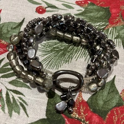 Pulsera Silpada Granizo Plata .925 Hematita Vidrio Cuentas Multi Hilo B1935 Foto 1 de 4