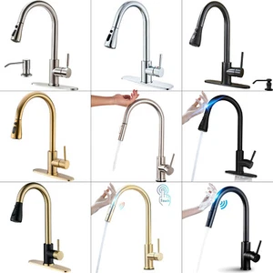 Kitchen Sink Faucet Pull Down Sprayer Single Handle Mixer Tap Stainless Steel - Picture 1 of 143
