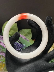 Rare Chinese Hetian White Jadeite with Natural Orange Vintage Bangle Bracelet - Picture 1 of 12