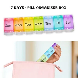 Caja dispensadora de almacenamiento de medicamentos organizadora de tabletas diaria semanal para 7 días - Imagen 1 de 12