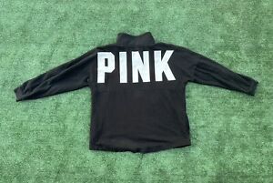 Victoria Secret PINK Woman's Large Pullover Bold Logo Half Zip Long Sleeve Black