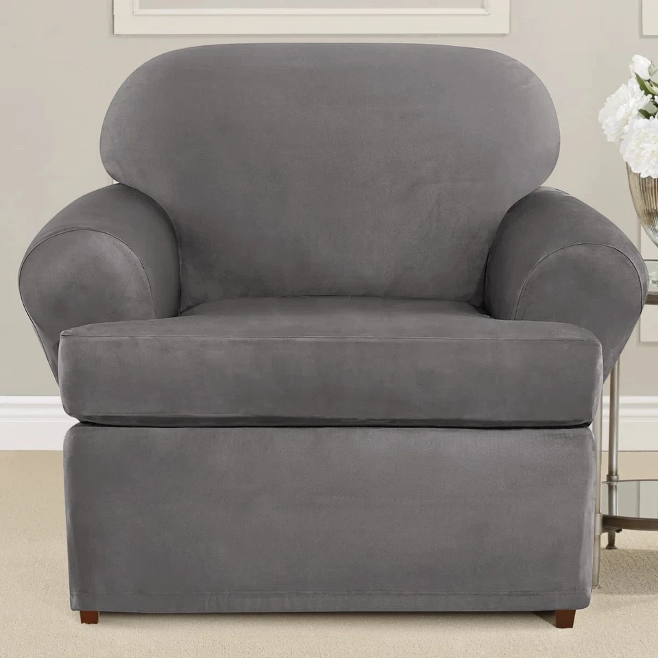 Never Used Wayfair's T 型靠垫弹力麂皮绒灰色扶手椅懒人沙发套(带抓地力) — 第 1/1 张图片