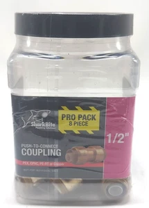 Acoplamiento push-to-connect SharkBite de 1/2 pulgada para PEX, CPVC, PE-RT, cobre - 8-Pac - Imagen 1 de 6