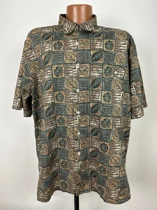 Vintage Burma Bibas Hawaiian Shirt Men XL Tight Fit Cotton Lawn Geometric Tribal - Picture 1 of 15