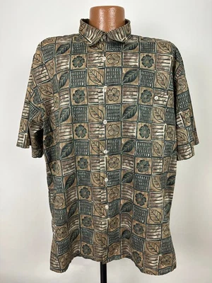 Vintage Burma Bibas Hawaiian Shirt Men XL Tight Fit Cotton Lawn Geometric Tribal - Image 1 of 4