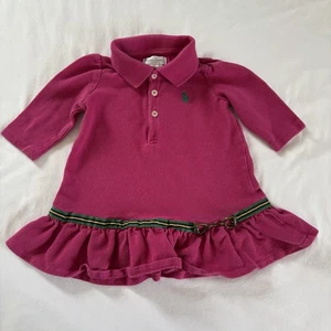 Ralph Lauren Baby Girl’s Size 9 Months Long Sleeve Pink Dress Ribbon Horse Bit - Picture 1 of 12