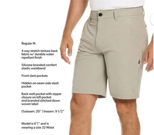 Hurley Mens Trek Hybrid Short Size 34 Waist, 9.5” Inseam, 20” Outseam Lt Grey - Imagen 1 de 9