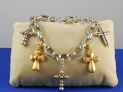 Brazalete Brighton Plateado Dos Tonos MAJESTUOSA CRUZ Cristal Dije $158 Foto 1 de 4