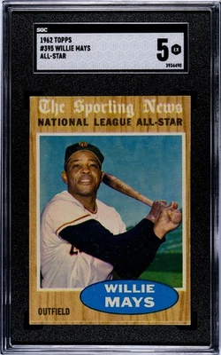 1962 Topps #395 All-Star Willie Mays San Francisco Giants HOF SGC 5 Ex - Image 1 of 2