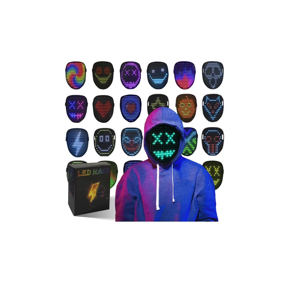 Máscara LED, Máscara Iluminada con Detección Gestos, Mascarillas Transformadoras Faciales para Hal... Foto 1 de 4