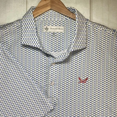 Camisa Polo Donald Ross Para Hombres 2XL Azul Verde Estampado de Peces Golf Rendimiento Elastizada Foto 1 de 4