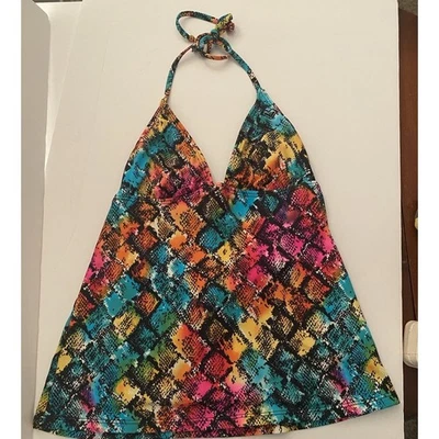 Maiô Regata Roxy Tamanho Grande Preto Geométrico Cores Brilhantes Estilo Halter - Imagem 1 de 4