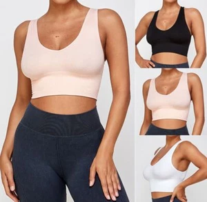 Nahtloses ärmelloses bauchfreies Yoga-Tanktop einfarbig U-Ausschnitt aktive Fitnesskleidung für Damen - Bild 1 von 4