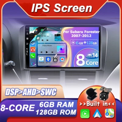 6+128GB Per Subaru Forester 2007-2012 Navi GPS Android 14 Autoradio CarPlay DAB+ - Immagine 1 di 4