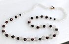 Vintage Burgundy & Clear Glass Necklace Unusual Colour Beads Good Condition 22"