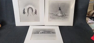 Native American Taos Artist Valfratt Original Charcoal Paintings Lot Of 3 - Picture 1 of 12