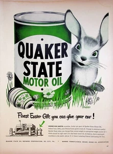 1949 Quaker State Motor Oil Vintage Print Ad 1940s Easter Egg Rabbit Finest Gift - Picture 1 of 1