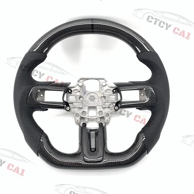 Custom Carbon Fiber Steering Wheel For 2018-2023 Ford Mustang perforated leather - Image 1 of 4