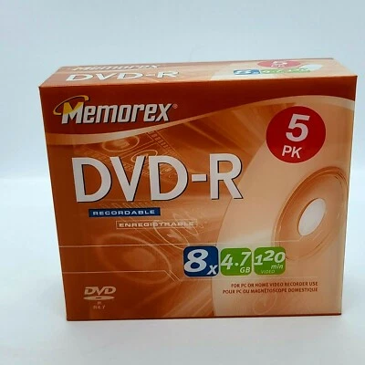 Memorex DVD+R 5 Pack 8X 4.7GB Media Discontinued Recordable 120 Min New sealed - Image 1 of 3