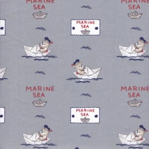 Textiles français Rower Teddy Bears fabric GREY/RED 100% Cotton 140 cm wide - Picture 1 of 1