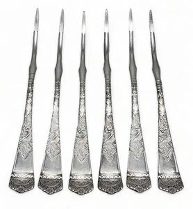 Antique WALLACE BROS. Set of 6 Silver Plate Nut Picks RARE - Picture 1 of 4