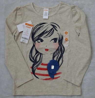 Camiseta Top Gymboree Niña 6 Estampado Manga Larga 100% Algodón Beige Nueva Foto 1 de 2