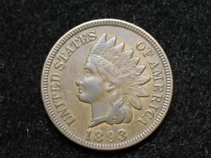 OLD COIN SALE!! AU 1893 INDIAN HEAD CENT PENNY w/ DIAMONDS & FULL LIBERTY #26us - Picture 1 of 2
