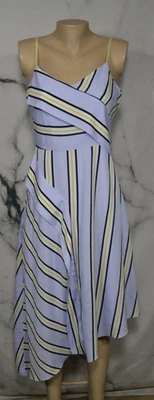BANANA REPUBLIC Light Blue Multicolor Striped Asymmetrical Foldover Midi Dress 4 - Image 1 of 4